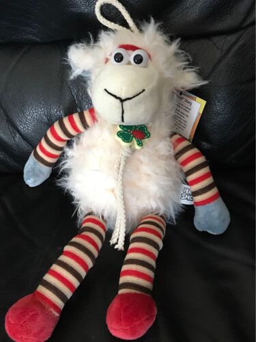 Peluche Doudou Hippy Sheep Rayé Rouge Marron Beige  Trèfle Coccinelle 30cm