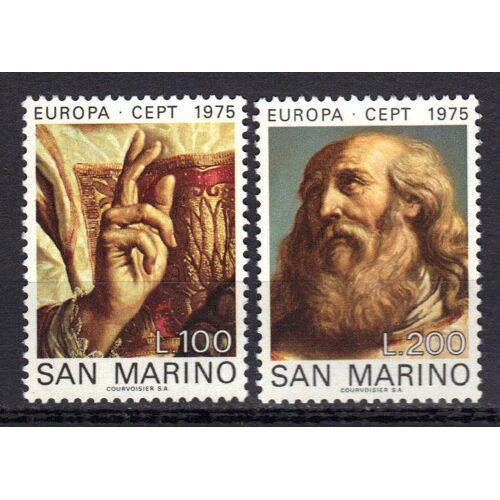 Saint-Marin 1975 Europa : Tableaux : La Main De Saint-Marin Bénissant La Cité / Tête Du Saint - Série Entière De 2 Timbres Neufs **