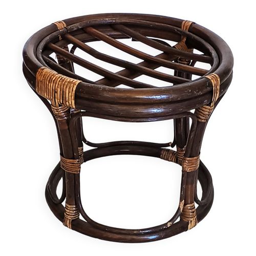 Pouf Vintage En Rotin Marron