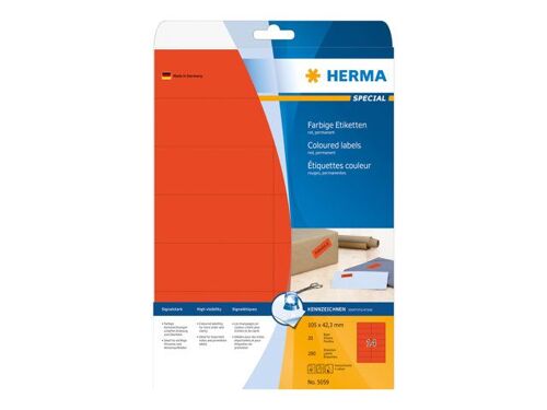 HERMA Special - Papier - mat - auto-adhésif permanent - rouge - 105 x 42.3 mm 280 étiquette(s) (20 feuille(s) x 14) étiquettes