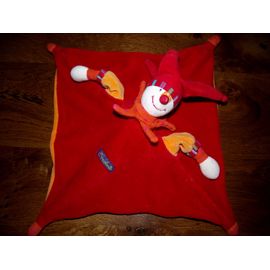 Doudou  Plat Peluche Clown Bouffon Lutin Dragobert Moulin Roty Rouge Orange Rose Bleu Vert Multicolore