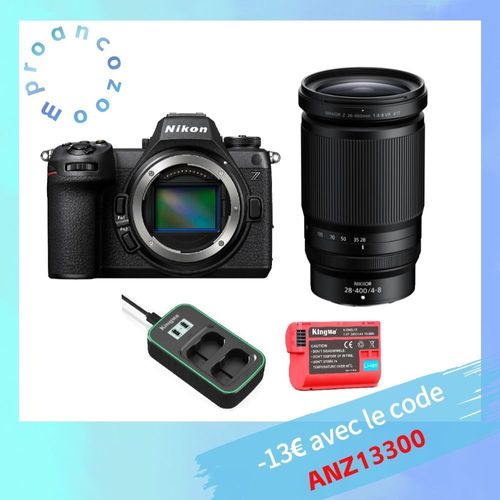 Nikon Z6 III Boitier + Z 28-400mm F 4-8 VR + Kingma 2400mAh batterie (Nikon EN-EL15) + Kingma chargeur de batterie