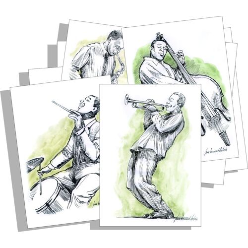 Lot De 12 Cartes Postales "Jazz"