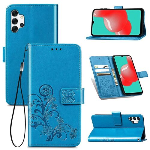 Samsung Galaxy A32 5g Coque, Saturcase Lucky Clover Pu Cuir Magnétique Flip Portefeuille Support Porte-Carte Protecteur Coque Housse Étui Avec Dragonne Pour Samsung Galaxy A32 5g (Bleu)