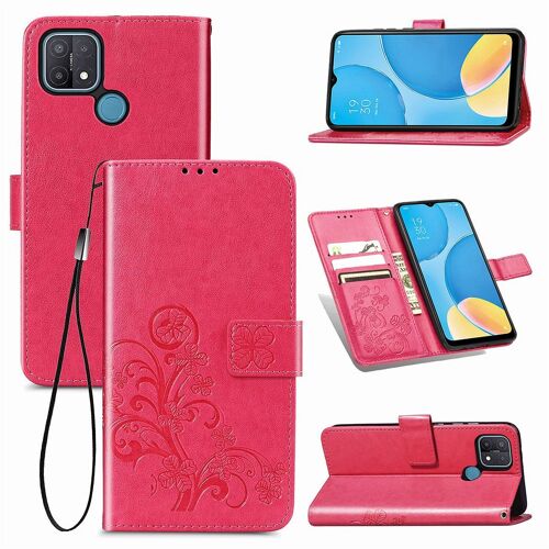 Oppo A15 Coque, Saturcase Lucky Clover Pu Cuir Magnétique Flip Portefeuille Support Porte-Carte Protecteur Coque Housse Étui Avec Dragonne Pour Oppo A15 (Rose)