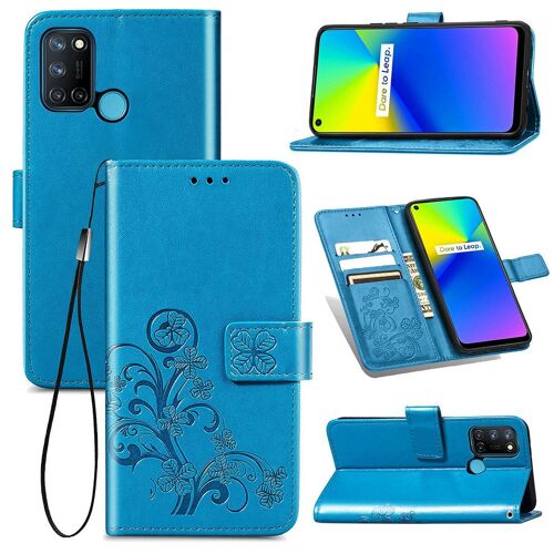 Realme 7i / Realme C17 Coque, Saturcase Lucky Clover Pu Cuir Magnétique Flip Portefeuille Support Porte-Carte Protecteur Coque Housse Étui Avec Dragonne Pour Realme 7i / Realme C17 (Bleu)