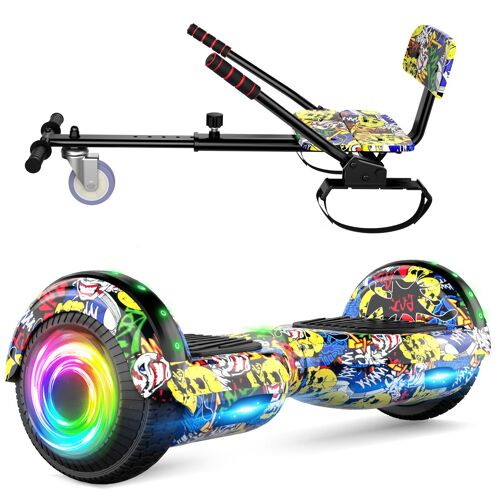 Hoverboard 6,5" + Hoverkart, Moteur 160w, Autonomie De 7-8km, Éclairage Led + Bluetooth, Capacité Max 70kg, Couleur De Graffiti