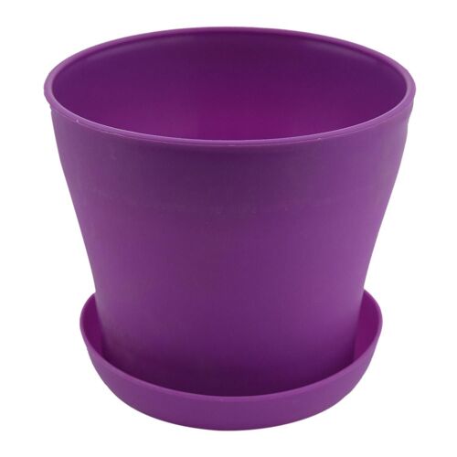 Plastic Plant Flower Pot Planter With Saucer Tray Round Gloss Home Garden Decor, Purple Upper -, 14