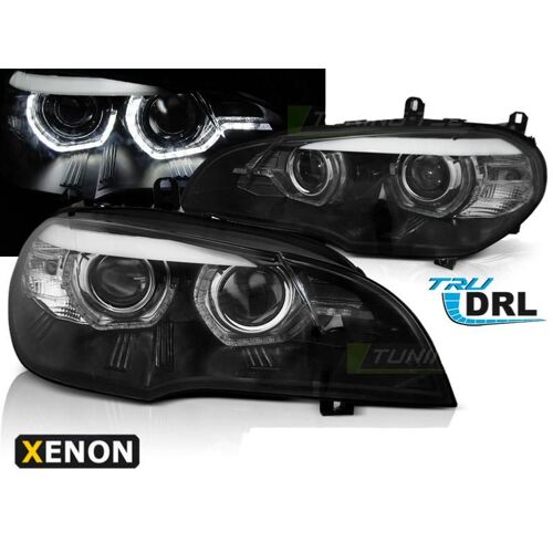 Paire Feux Phares Bmw X5 E70 07-10 Xenon Angel Eyes Led Drl Noir-32998835