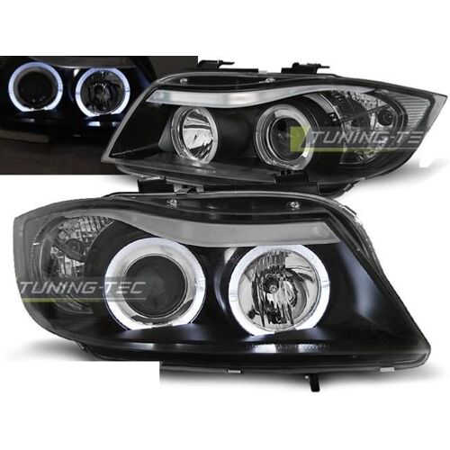 Paire Feux Phares Bmw Serie 3 E90 / E91 2005 A 2008 Angel Eyes Noir-27361186