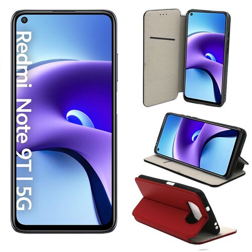Xiaomi Redmi Note 9T 5G Etui Protection Portefeuille rouge à Rabat avec Porte Cartes - Housse Xiaomi Redmi Note 9T 5G Folio Coque Silicone Antichoc Smartphone 2021 - Accessoires Pochette Case