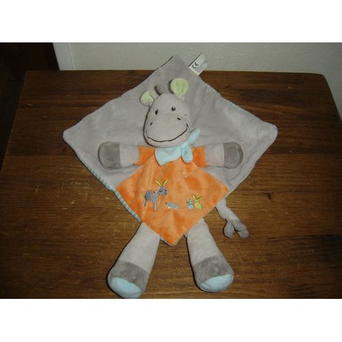Doudou Plat Cheval/Ane/Vache Gris Et Orange Nicotoy