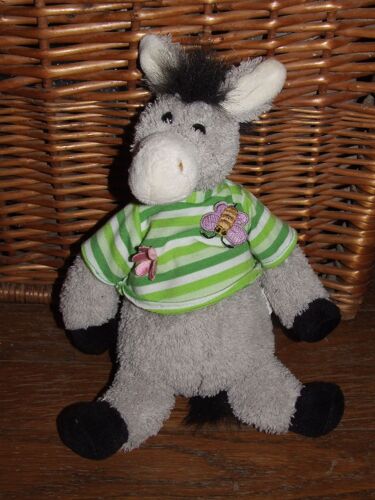 Ane Cheval Maxita Doudou Gris Pull Rayé Vert Peluche De 30 Cm