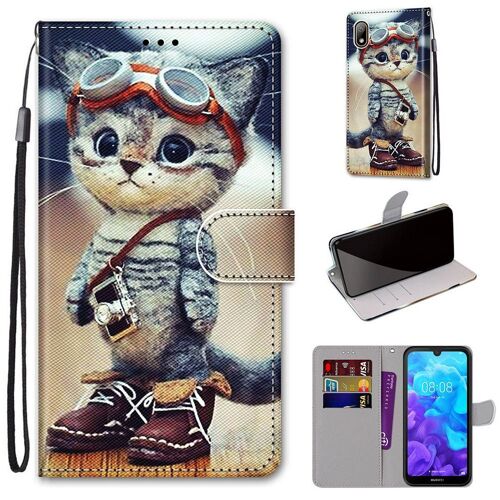 Huawei Y5 2019 Coque, Saturcase Beau Pu Cuir Magnétique Flip Portefeuille Support Porte-Carte Dragonne Protecteur Coque Housse Étui Pour Huawei Y5 2019 (Dh-15)
