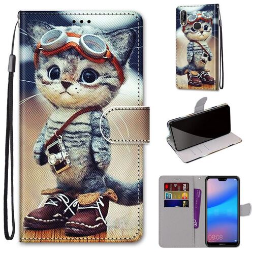 Huawei P20 Lite Coque, Saturcase Beau Pu Cuir Magnétique Flip Portefeuille Support Porte-Carte Dragonne Protecteur Coque Housse Étui Pour Huawei P20 Lite (Dh-15)