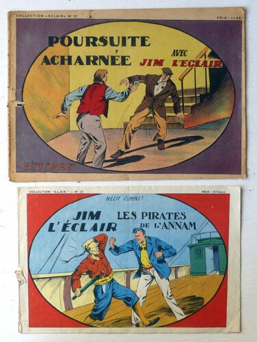 Lot De 2 Bandes Dessinées D'aventures Policières Avec Jim L'eclair - Collection E.L.A.N. N°20 Et Eclair N°29 - 1947 - Les Pirates De L'annam + Poursuite Acharnée