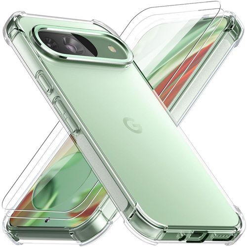 Coque + 2 Verres Trempés pour Google Pixel 9 - Silicone Antichoc Anti Rayures Transparent Slim Coins Renforcés - E.F.Connection