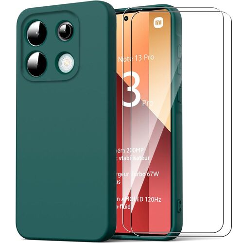 Coque et 2 Verres Trempés pour Xiaomi Redmi Note 13 Pro 4G (pas pour 5G) - Protection Silicone Antichoc Vert Nuit - E.F.Connection