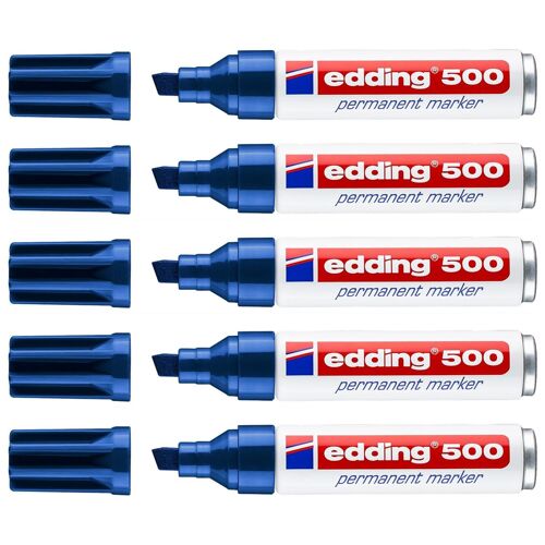 Edding Lot De 5 Marqueurs Permanent 500 Corps Alu Pointe Biseau Bleu 2-7 Mm
