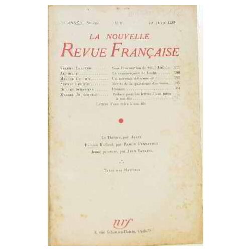 La Nouvelle Revue Française 1er Juin 1942 30è Année N°340