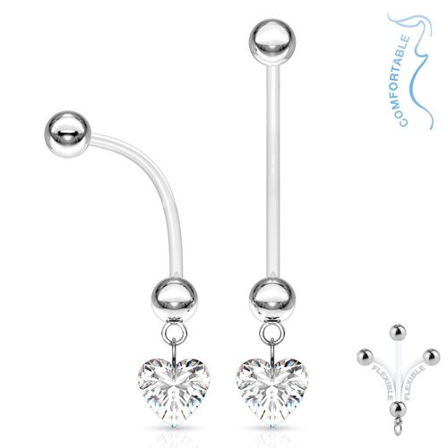 Piercing Nombril Grossesse Pierre Zirconium Bébé Maternité Longue Barre Acrylique Retainer Bioflex Zaely Blanc Lovepiercing