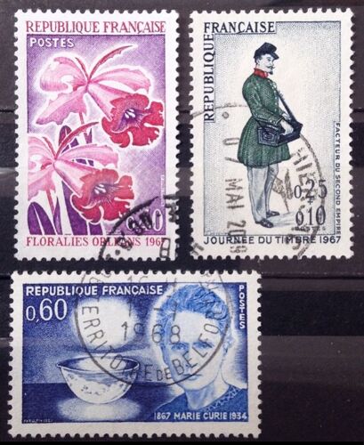 Floralies D'orléans 0,40 (N° 1528) + Marie Curie - Centenaire Naissance 0,60 (N° 1533) + Journée Timbre 1967 - Facteur Second Empire 0,25+0,10 (N° 1516) Obl - France Année 1967 - Brn83 - N30382