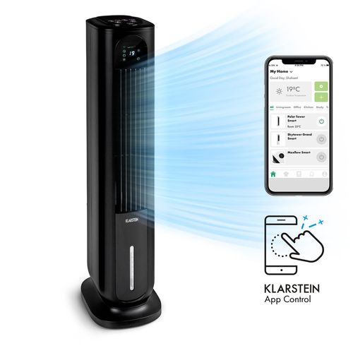 Klarstein Polar Tower Smart Ventilateur Rafaîchisseur D'air Connecté 7l - 3.306 M³/H - 85w - Télécommande - Noir