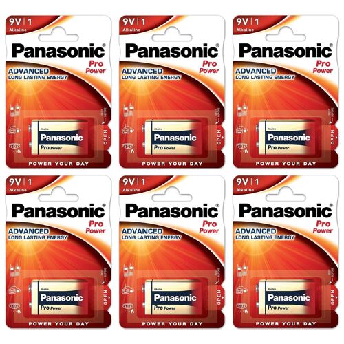 Panasonic Lot de 6 Piles Alcaline Pro Power GOLD 6LR61/9V Block