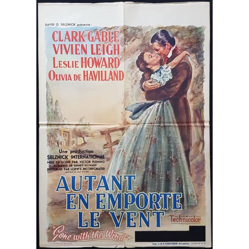 Autant En Emporte Le Vent - Gone With The Wind * Film Victor Fleming 1939 - Affiche De Cinema Originale Belge - Belgian Movie Poster 84x59 Cm * Vivien Leigh ; Clark Gable ; Leslie Howard - Rare