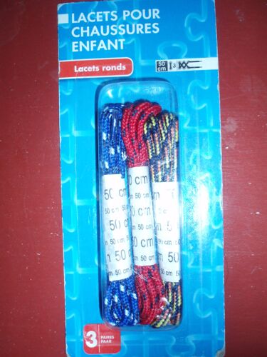 3 Paires Lacets Couleur Enfants 50cm