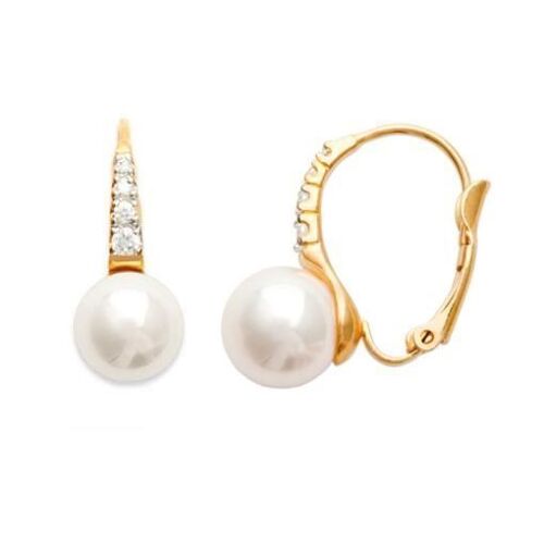 Boucles D'oreilles Dormeuses - Bijouxia - Perles Et Zirconium - Plaqué Or 18 Carats - 2,3 Cm - Femme