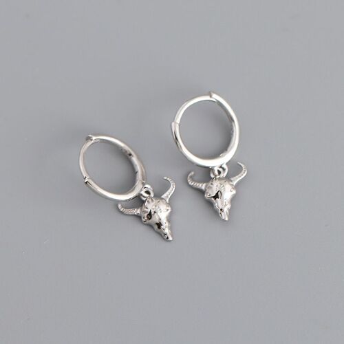 Xiyanike ¿ Boucles D'oreilles En Forme De Tête De Taureau, Couleur Argent, Pendentif, Cerceau, Bijoux D'halloween, Jolis Accessoires De Mode, Cadeaux Pour Couple