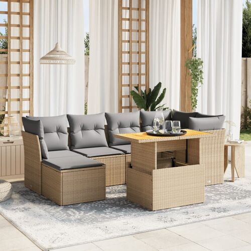 Vidaxl Salon De Jardin Avec Coussins 7 Pcs Beige Résine Tressée