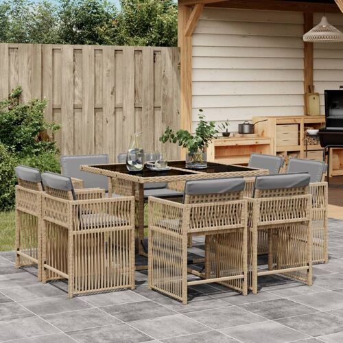 Vidaxl Ensemble À Manger De Jardin Et Coussins 9 Pcs Mélange Beige