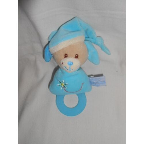 Doudou Hochet Gipsy Chien Bleu Vert Anneau De Dentition Fleur Etoile Sourire