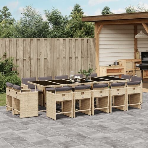 Vidaxl Ensemble À Manger De Jardin Et Coussins 15 Pcs Mélange Beige