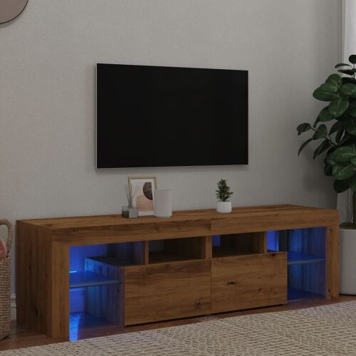 vidaXL Meuble TV avec lumières LED chêne artisanal bois d'ingénierie