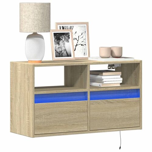Vidaxl Meuble Tv Mural Avec Lumières Led Chêne Sonoma 80x31x45 Cm