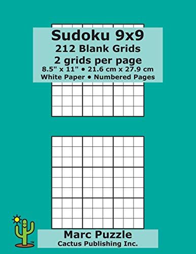 Sudoku 9x9 - 212 Blank Grids: 2 Grids Per Page; 8.5" X 11"; 216 X 279 Mm; White Paper; Page Numbers; Number Place; Su Doku; Nanpure; 9 X 9 Puzzle Template Boards