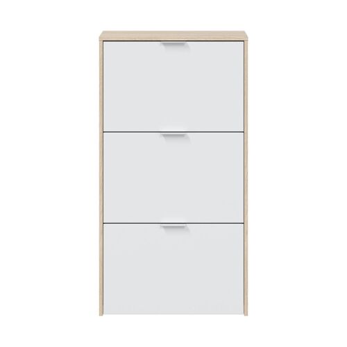 Meuble à chaussures effet bois beige, blanc brillant 60x22 cm