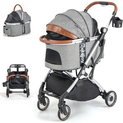 Costway Poussette Buggy Pliable Animaux Avec Porte-Gobelet Panier De Rangement Pour Chat Chien Avec Housse Imperméable, Pare-Soleil