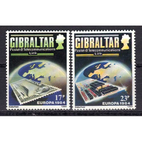 Gibraltar 1984 Europa : Lien Postal Et Télécommunications / Tableau De Circuit Électronique De Communication - Série Entière De 2 Timbres Neufs **