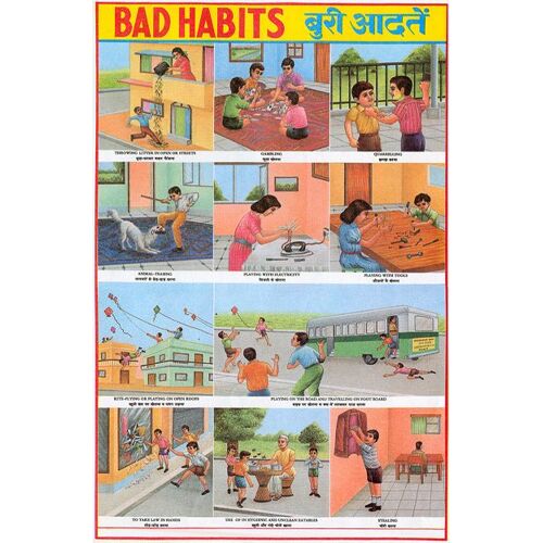Affiche Scolaire Inde "Bad Habits"