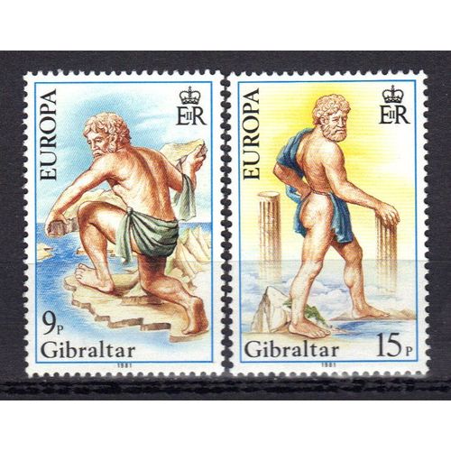 Gibraltar 1981 Europa : Folklore : Les Colonnes D'hercule : Hercule Ouvrant La Voie Entre L'atlantique Et La Méditerranée / Hercule Au Détroit De Gibraltar - Série Entière De 2 Timbres Neufs **