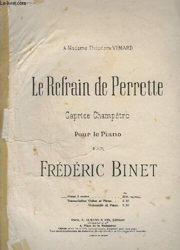 Le Refrain De Perrette - Caprice De Champetre Pour Piano A 2 Mains.