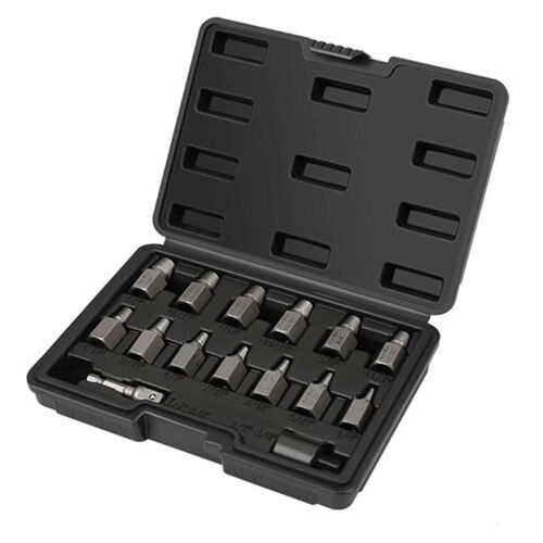 15 Piece Double Screw Extractor Set,Easy Out Bolt Remover Kit, 3/8inch Drive Hex Multi-Spline