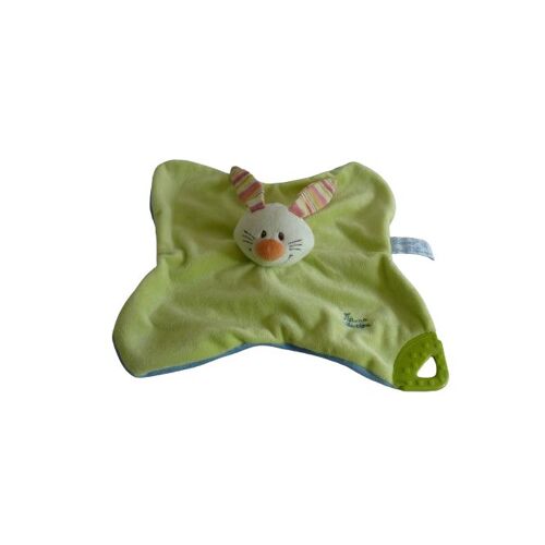 Doudou Lapin Plat Vert Bleu Tiamo Collection