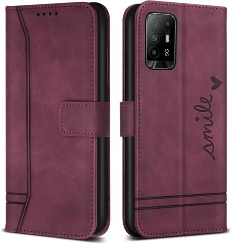 Coque Pour Oppo A94 5g / Oppo A95 5g / Oppo F19 Pro + 5g / Oppo Reno5 Z 5g, Avec Magnetique, Flip Pochette Housse Pour Oppo A94 5g / Oppo A95 5g Protection, Vin Rouge