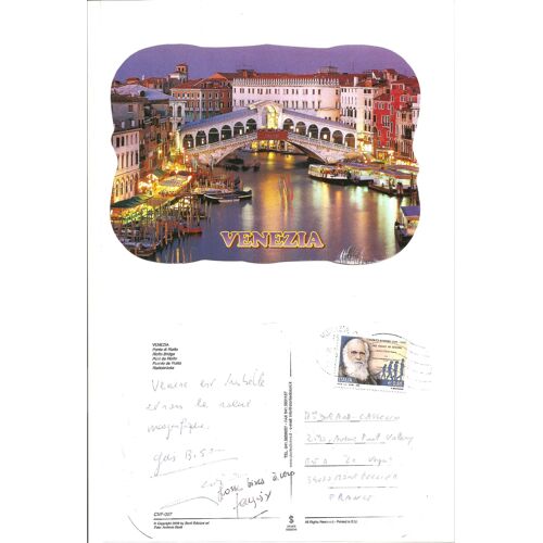 Venise De Nuit Dans Une Carte "Gondolée" Avec Timbre Oblitré
