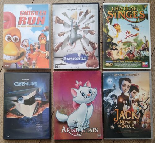 Lot De Six Dvd : Ratatouille / Chicken Run / Les Aristochats / Gremlins / Jack Et La Mécanique Du Coeur/ Le Château Des Singes